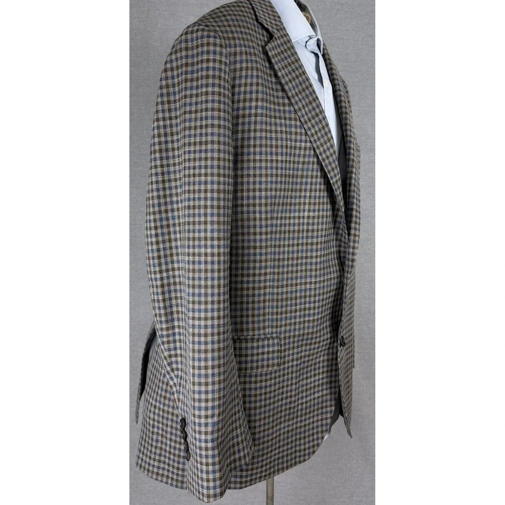 Brooks Brothers Regent Fit Blazer 46R Mens Brown Blue Check Wool Sport Coat